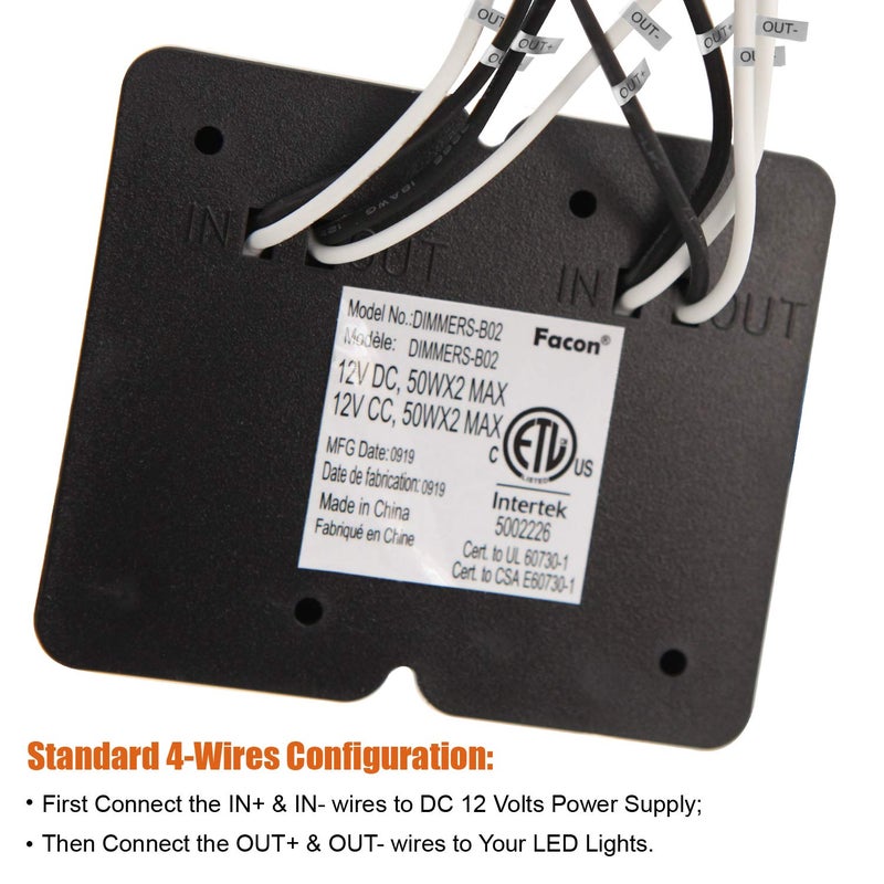 Facon 12Volt Touch Double Dimmer Switch,100W Max, PWM Wall Mount Dimmer Switch, Use with 12V LED Lights, Incandescent and Halogen Bulbs for RV, Camper, Marine, and Strip Lights (Double) - Image 5